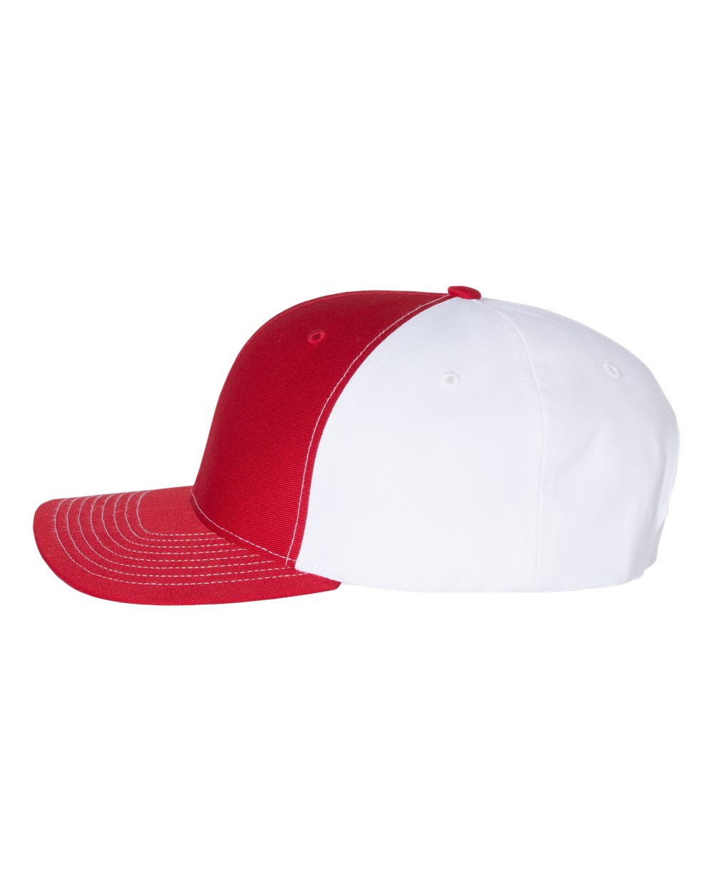 Left View of Red/ White Twill Back Trucker Cap - 312