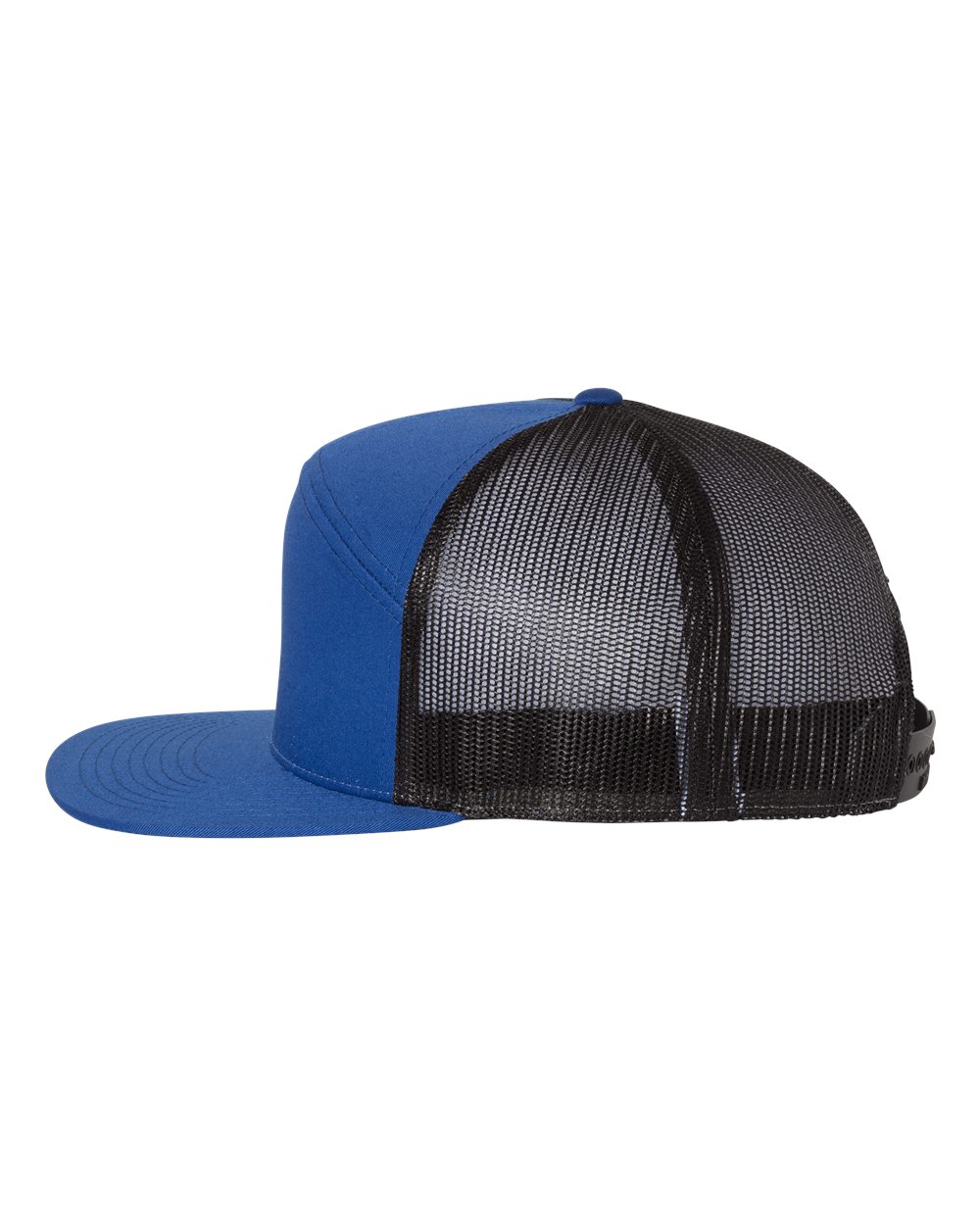 Left View of Royal/ Black Seven-Panel Trucker Cap - 168