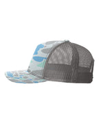 Left View of Saltwater Duck Camo/ Charcoal Five-Panel Printed Trucker Cap - 112PFP