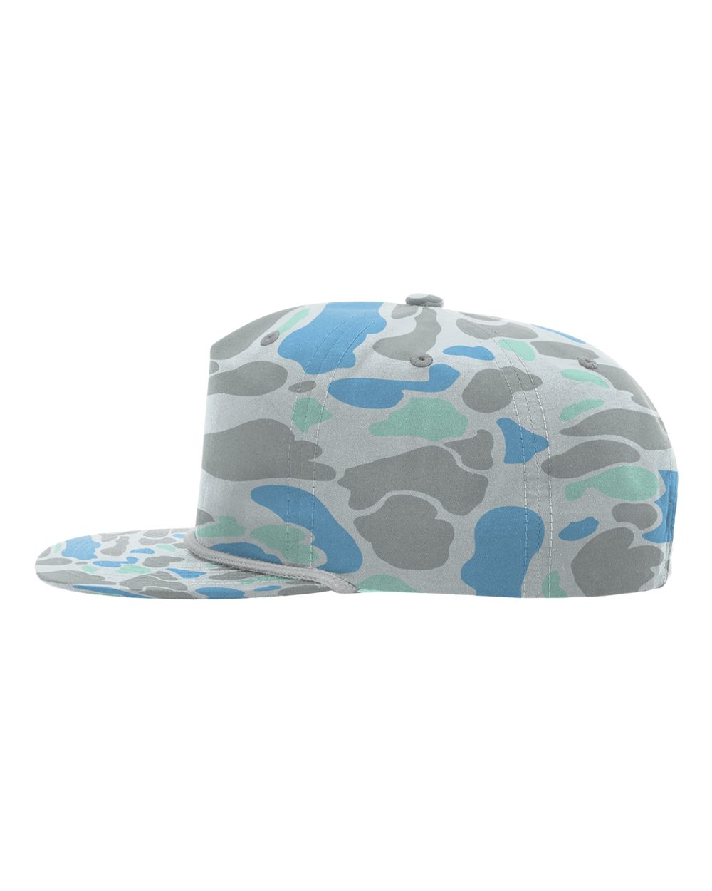 Left View of Saltwater Duck Camo/ Charcoal Printed Umpqua Gramps Cap - 256P