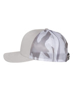Left View of Silver/ Grey Camo Printed Mesh Trucker Cap - 112PM