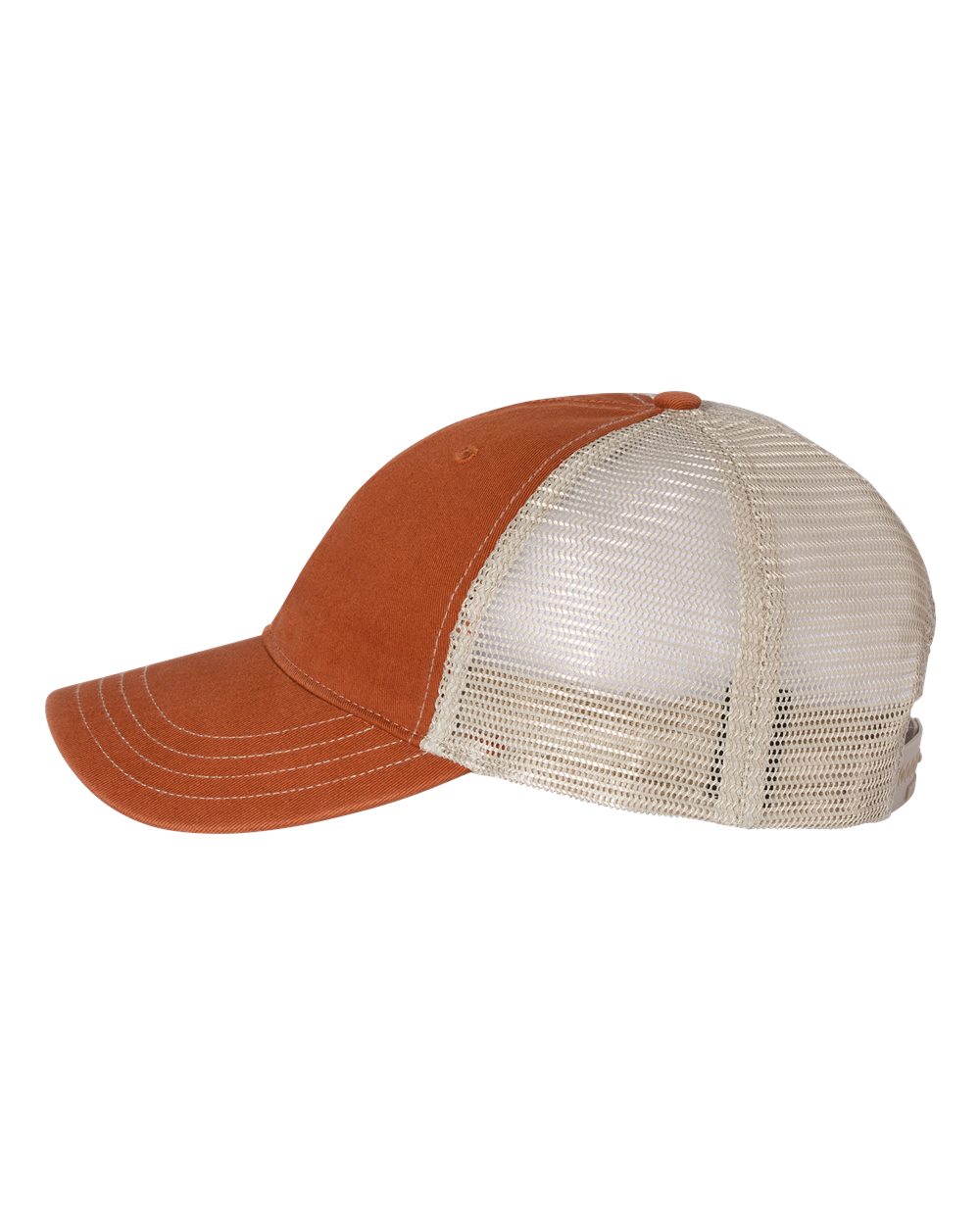 Left View of Texas Orange/ Khaki Garment-Washed Trucker Cap - 111