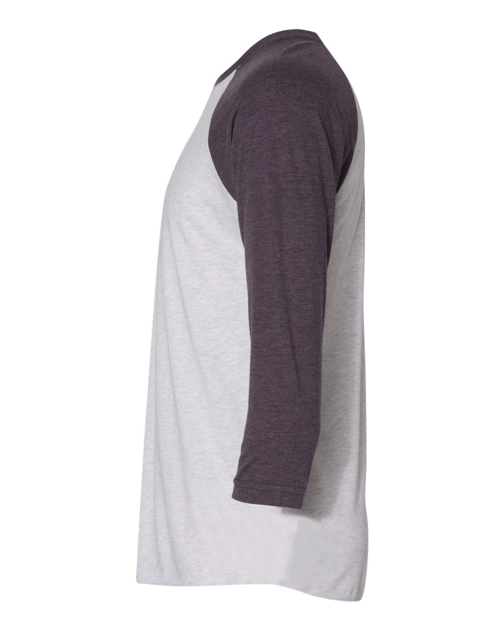 Left View of Vintage Purple Sleeves/ Heather White Body Triblend Three-Quarter Raglan T-Shirt - 6051