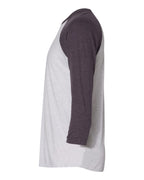 Left View of Vintage Purple Sleeves/ Heather White Body Triblend Three-Quarter Raglan T-Shirt - 6051