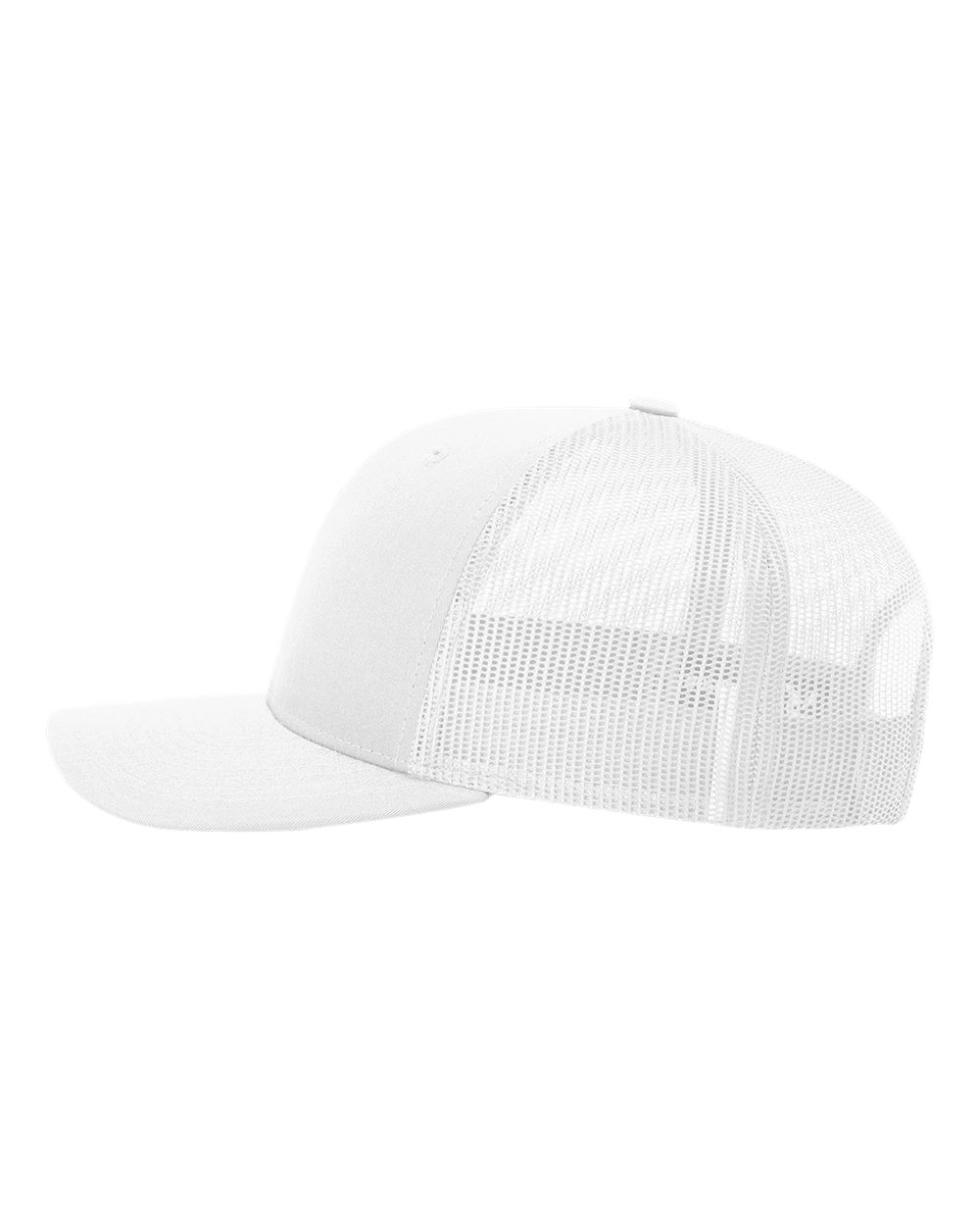 Left View of White 112+ R-Flex Adjustable Trucker Cap - 112PL