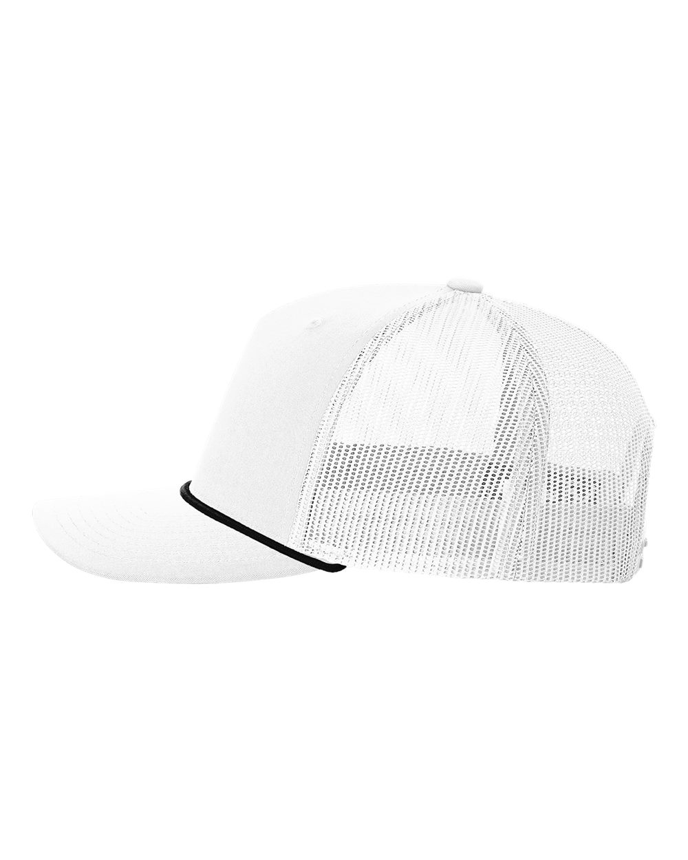 Left View of White/ Black Five-Panel Trucker with Rope Cap - 112FPR