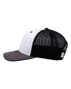 Left View of White/ Charcoal/ Black Everyday Trucker Cap - GB452E