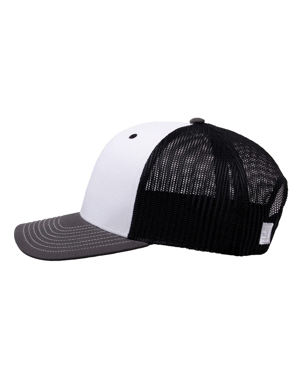 Left View of White/ Charcoal/ Black Everyday Trucker Cap - GB452E
