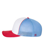 Left View of White/ Columbia Blue/ Red Tri Pulse Sportmesh R-Flex Cap - 172