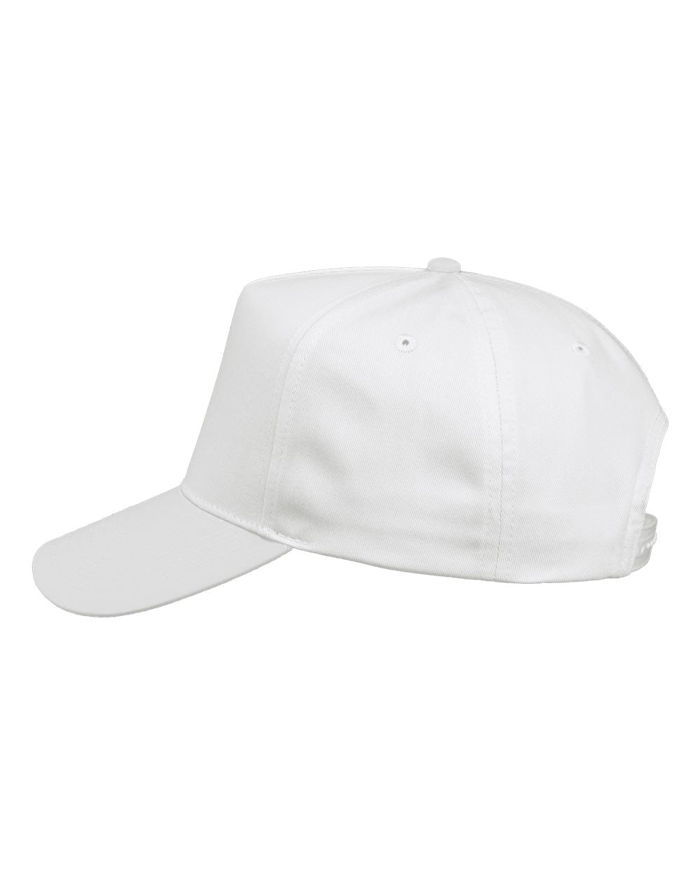 Left View of White Five-Panel Twill Cap - 8869