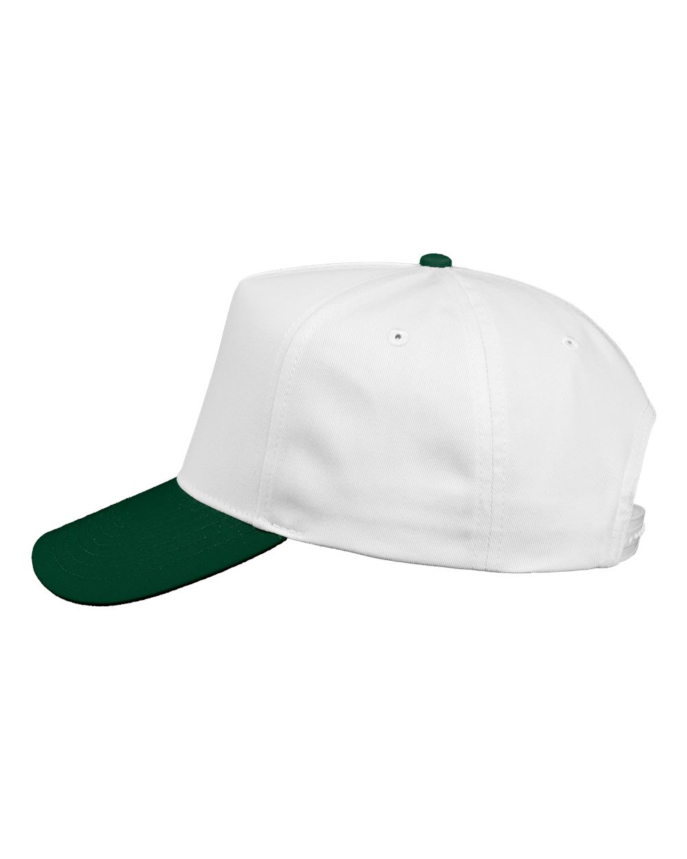 Left View of White/ Forest Five-Panel Twill Cap - 8869