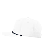 Left View of White/ Navy Five Panel Classic Rope Cap - 258