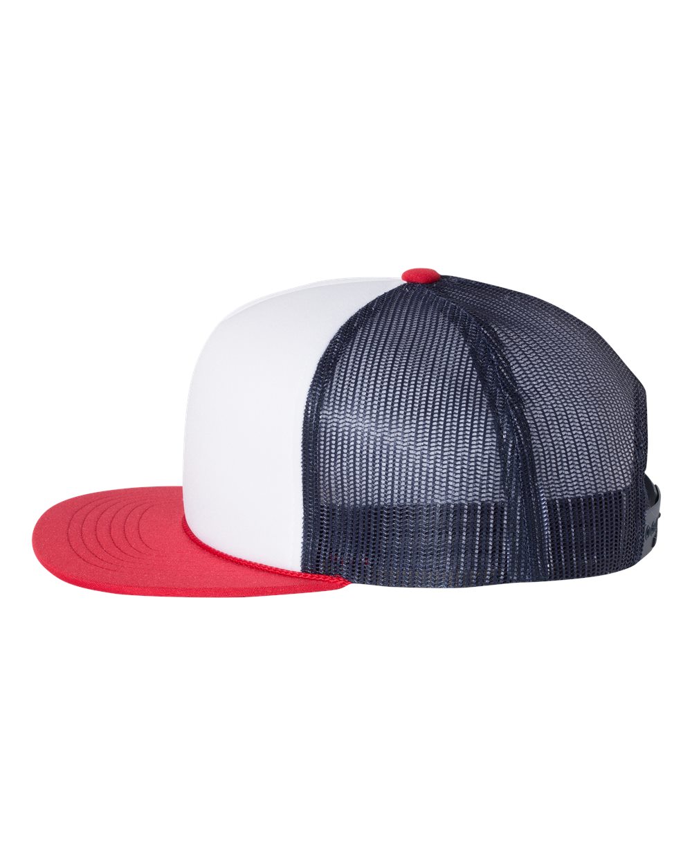 Left View of White/ Navy/ Red Foamie Trucker Cap - 113