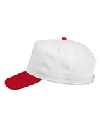 Left View of White/ Red Five-Panel Twill Cap - 8869