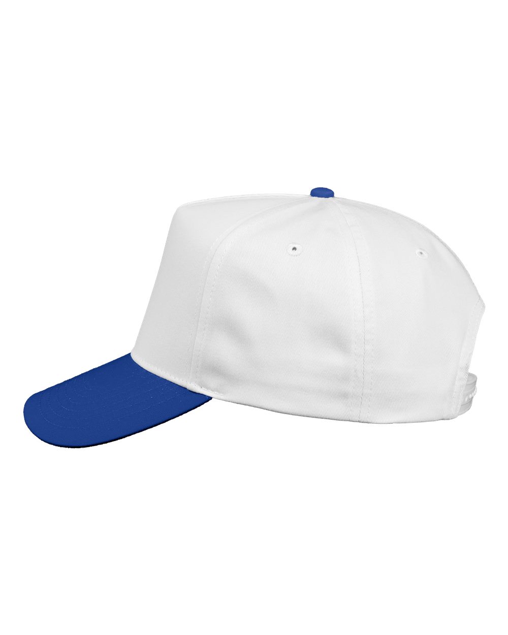 Left View of White/ Royal Five-Panel Twill Cap - 8869