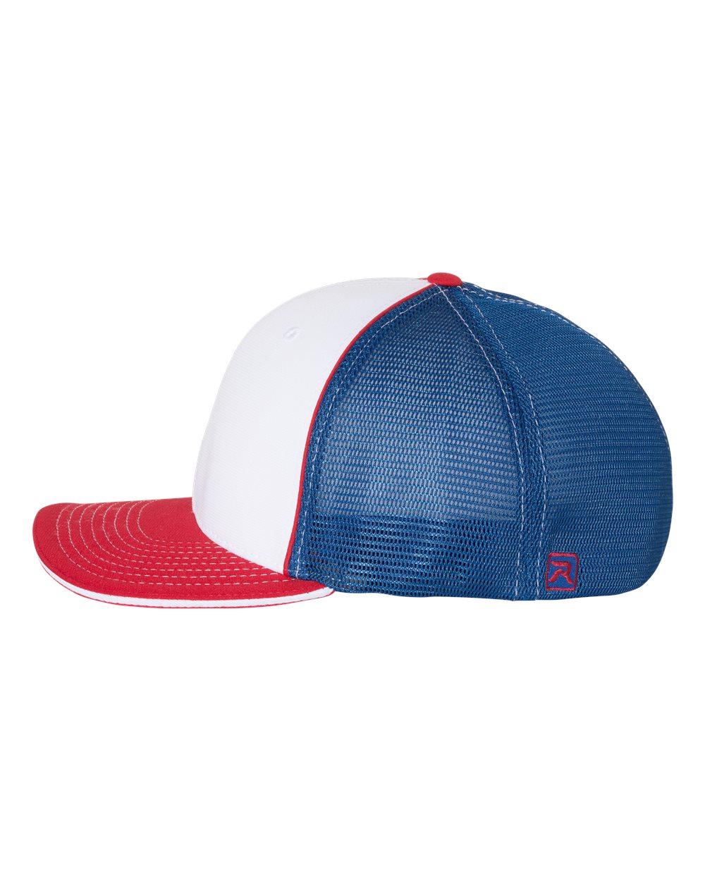 Left View of White/ Royal/ Red Tri Pulse Sportmesh R-Flex Cap - 172