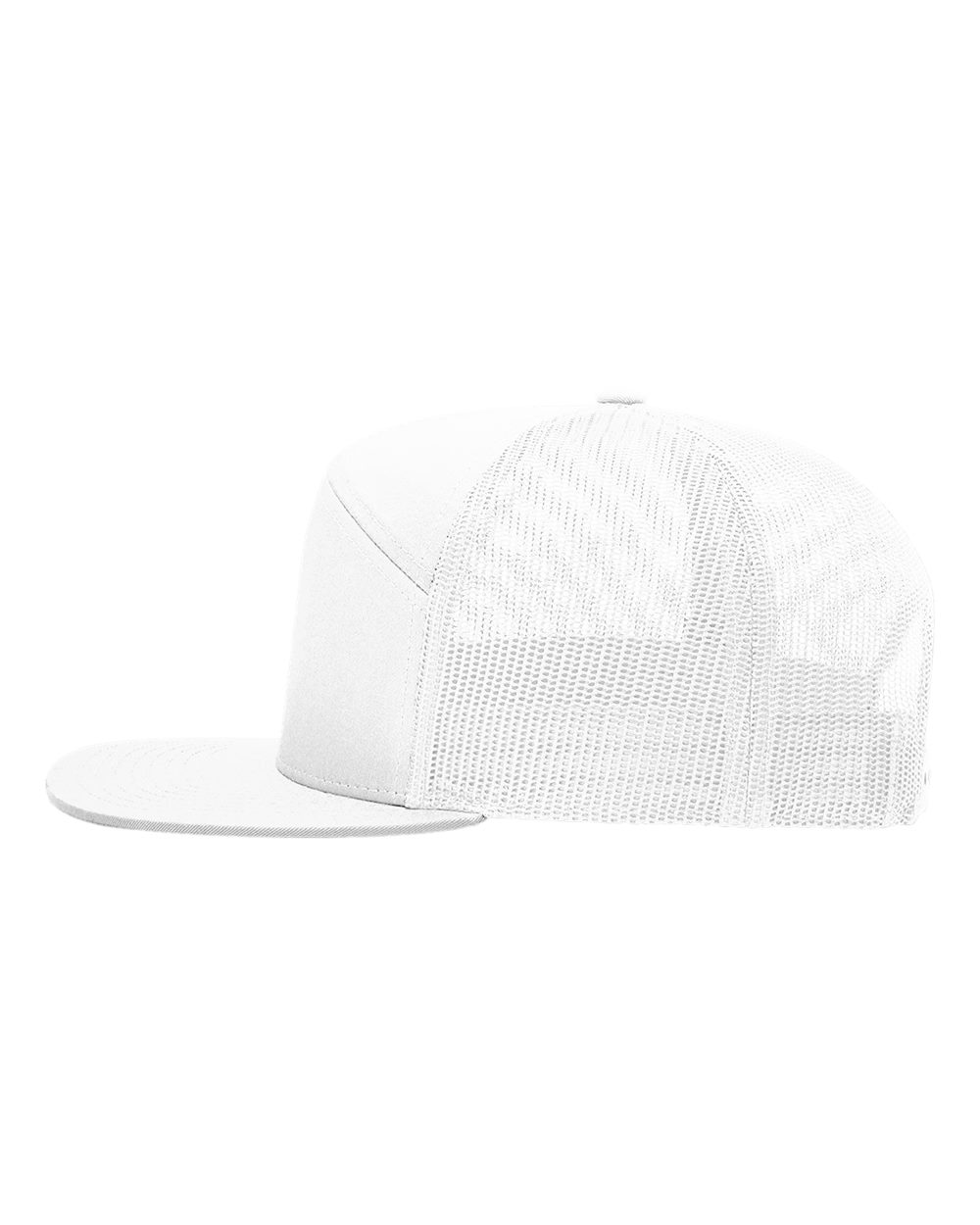 Left View of White Seven-Panel Trucker Cap - 168