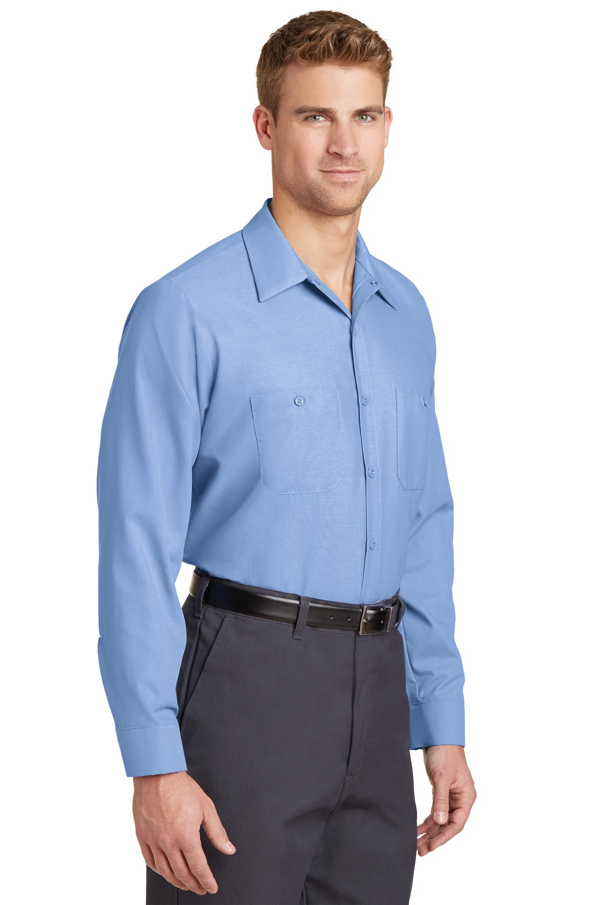 Light Blue Red Kap Long Sleeve Industrial Work Shirt. SP14
