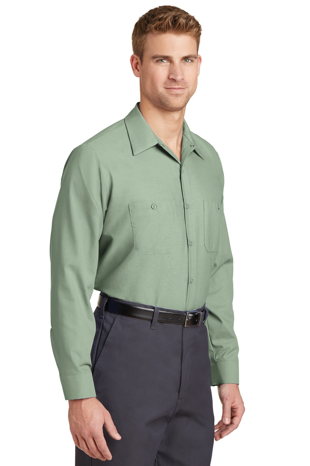 Light Green Red Kap Long Sleeve Industrial Work Shirt. SP14