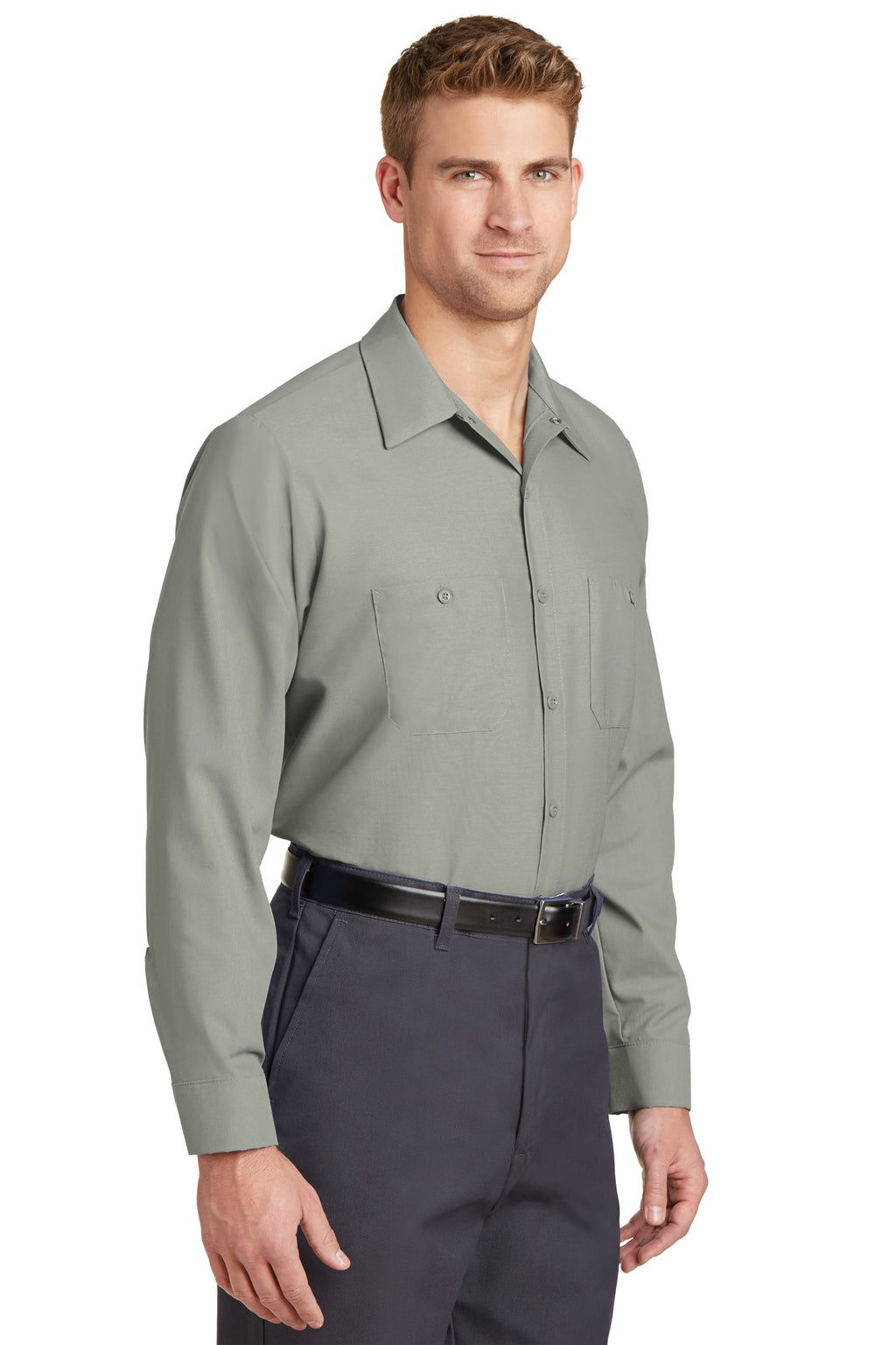 Light Grey Red Kap Long Sleeve Industrial Work Shirt. SP14