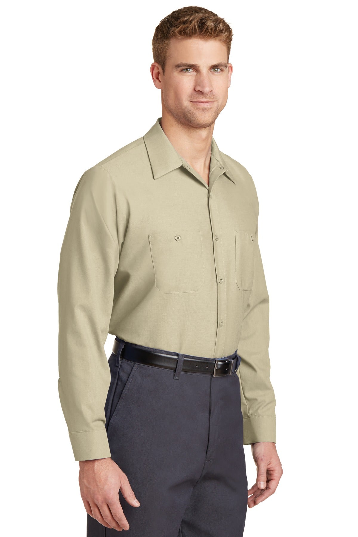 Light Tan Red Kap Long Sleeve Industrial Work Shirt. SP14