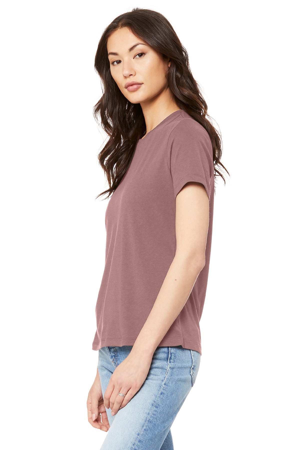 Mauve BELLA+CANVAS Women's Relaxed Jersey Short Sleeve Tee. BC6400