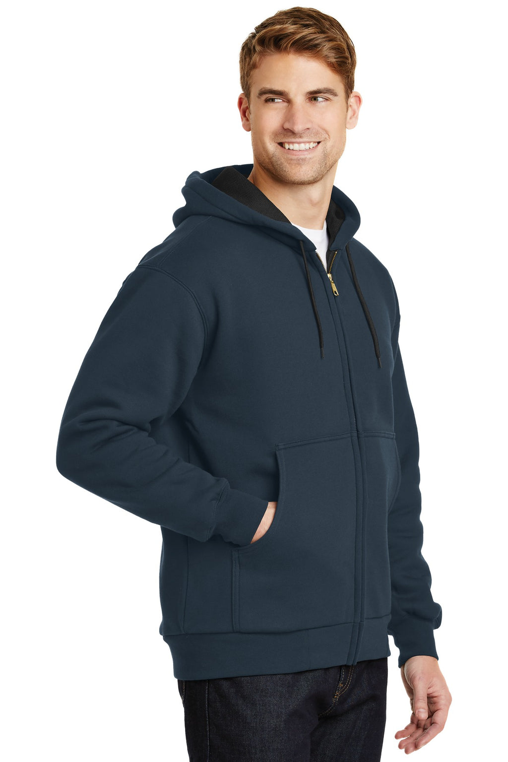Navy CornerStone - Heavyweight Full-Zip Hooded Sweatshirt with Thermal Lining. CS620