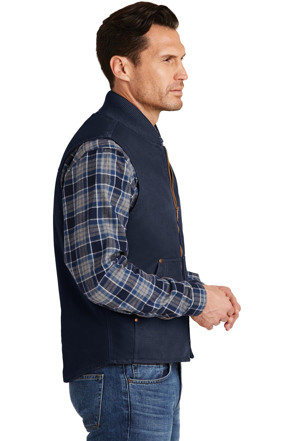 Navy CornerStone Washed Duck Cloth Vest. CSV40
