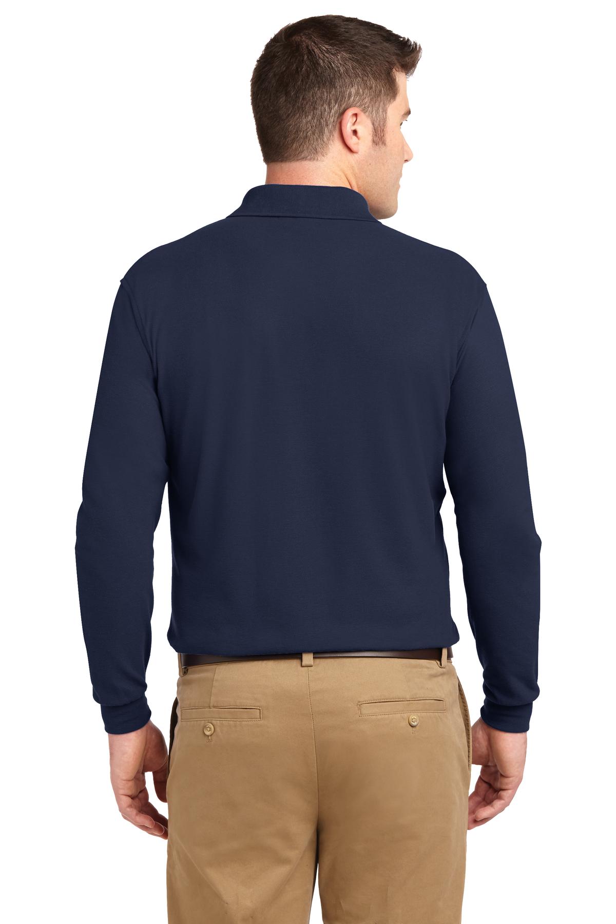 Navy Port Authority Silk Touch Long Sleeve Polo. K500LS