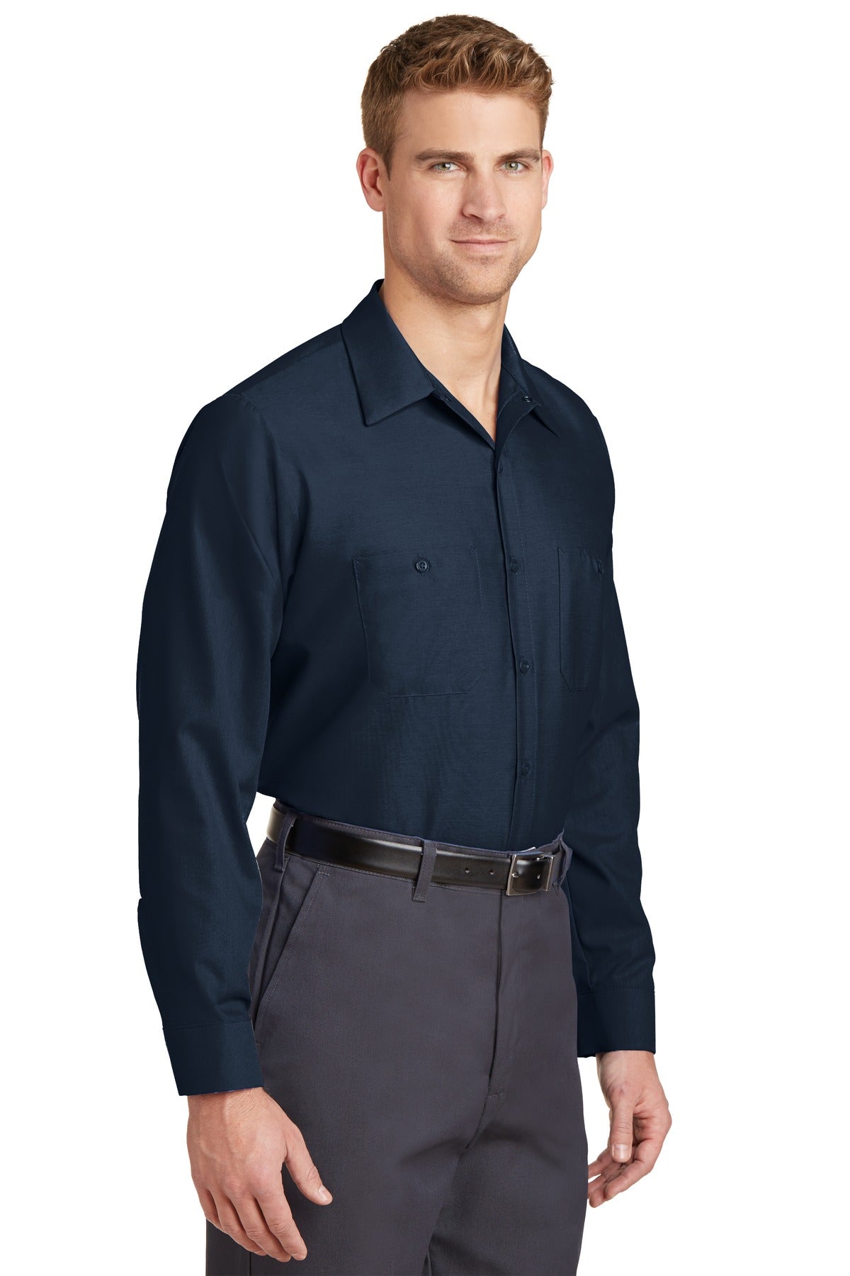 Navy Red Kap Long Sleeve Industrial Work Shirt. SP14