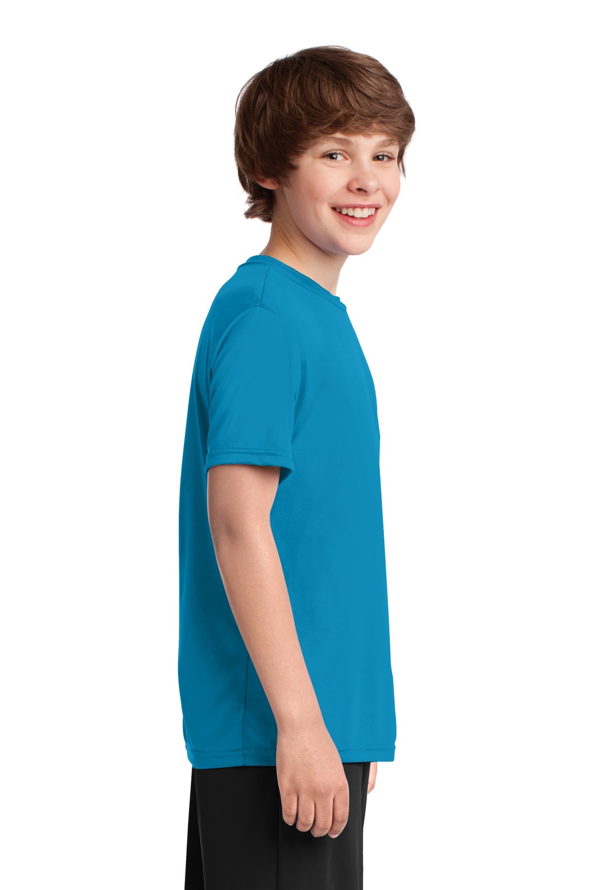 Neon Blue Port & Co Youth Performance Tee. PC380Y