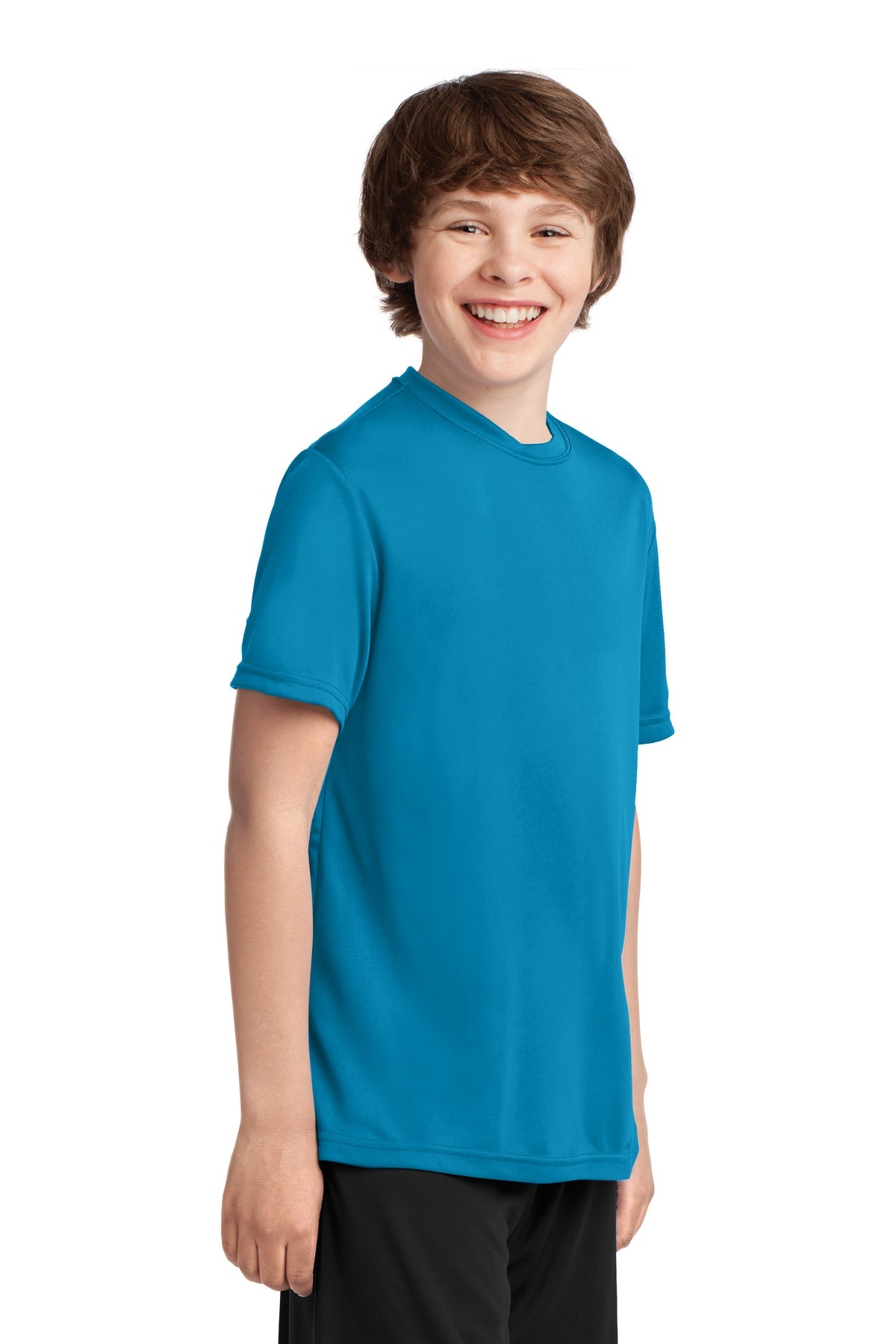 Neon Blue Port & Co Youth Performance Tee. PC380Y