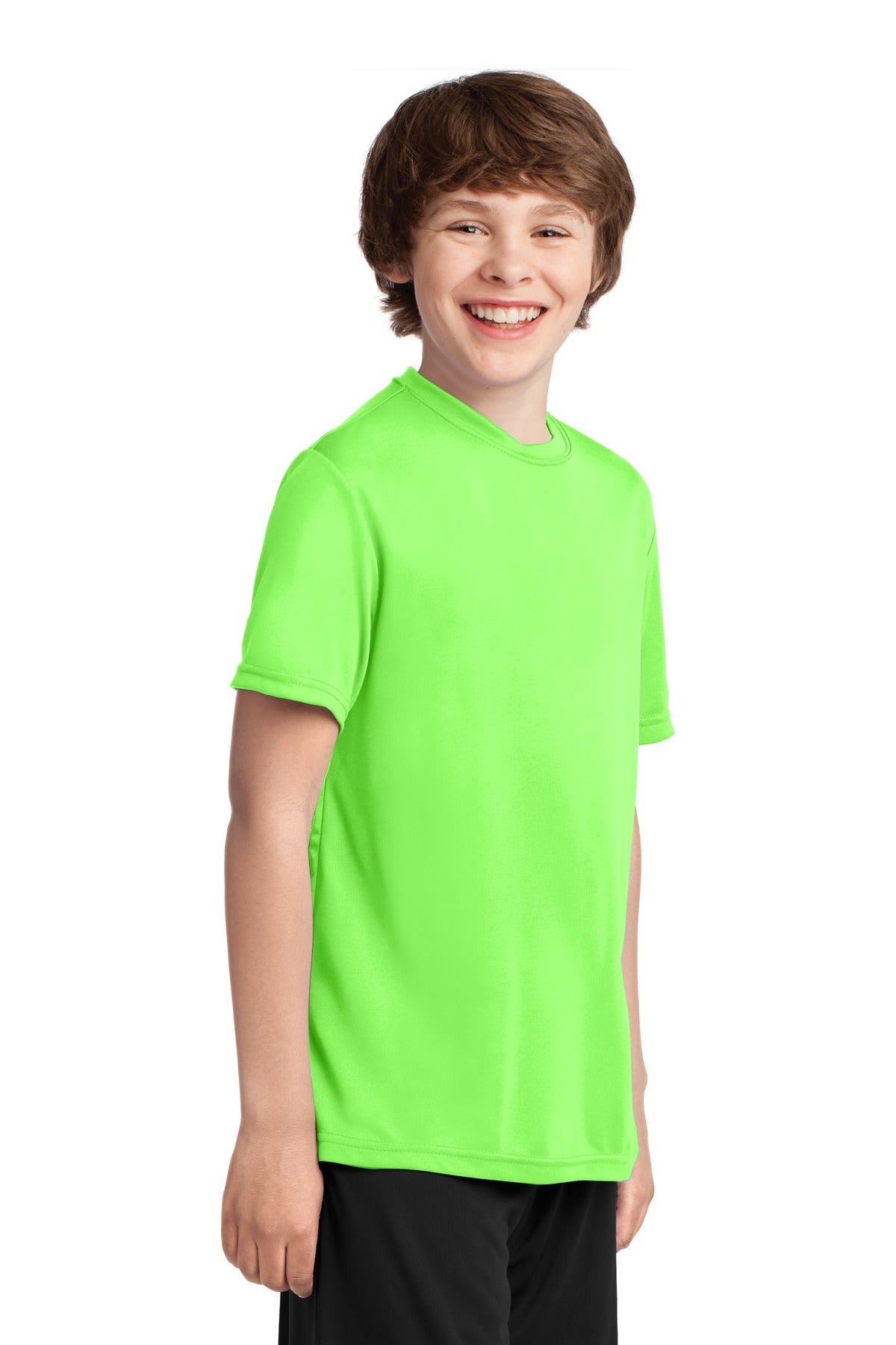 Neon Green Port & Co Youth Performance Tee. PC380Y