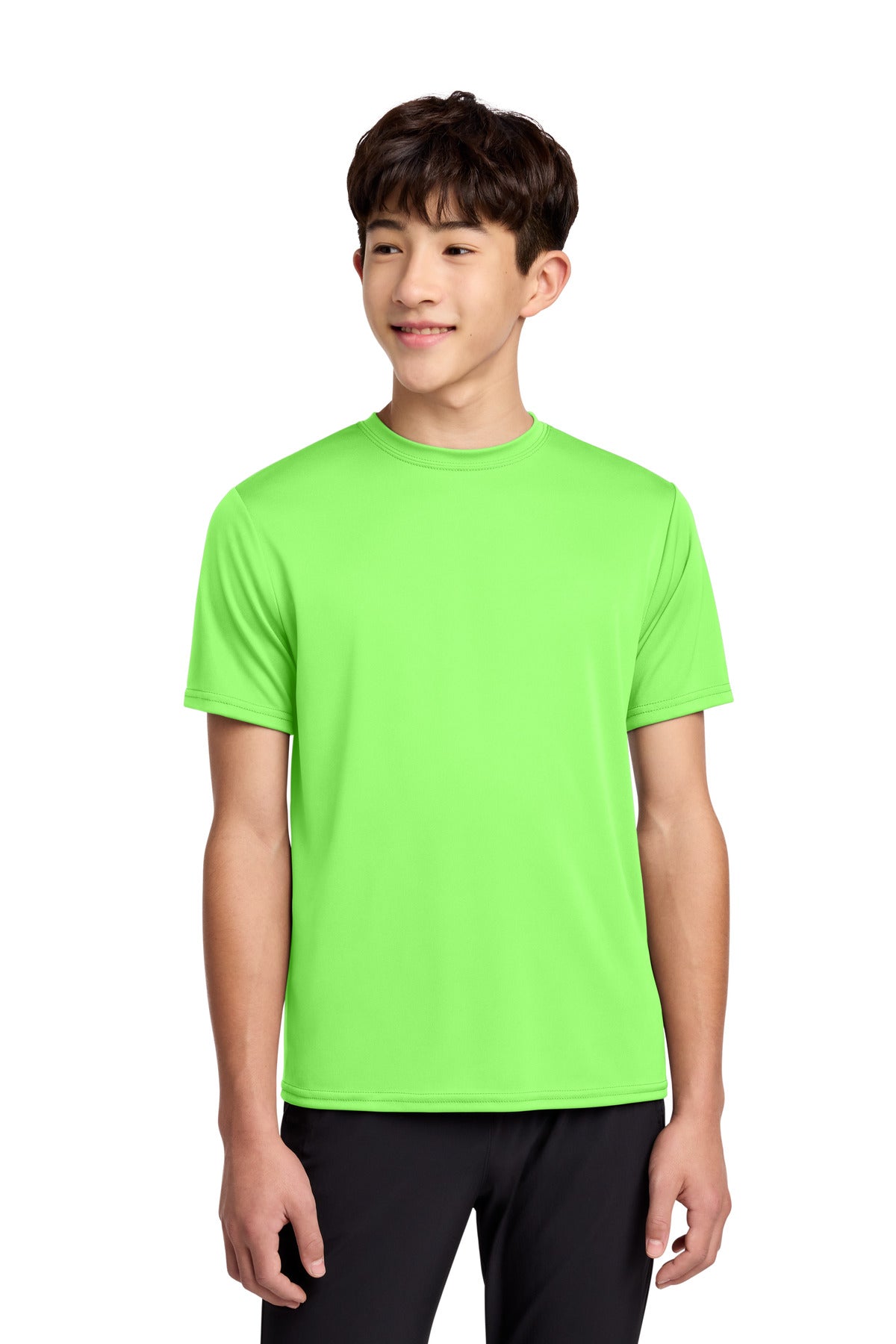 Neon Green Port & Co Youth Performance Tee. PC380Y