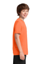 Neon Orange Port & Co Youth Performance Tee. PC380Y