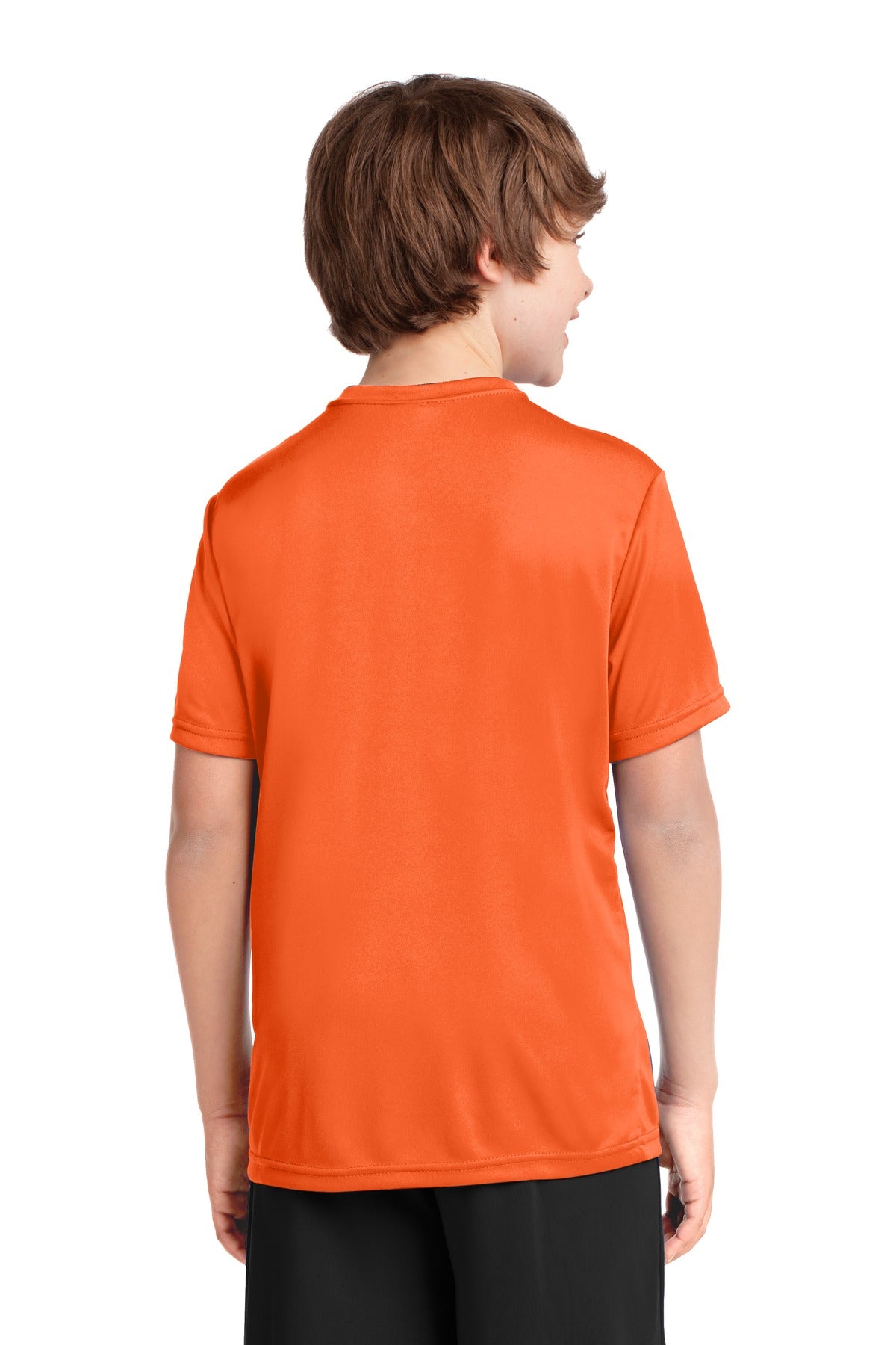 Neon Orange Port & Co Youth Performance Tee. PC380Y