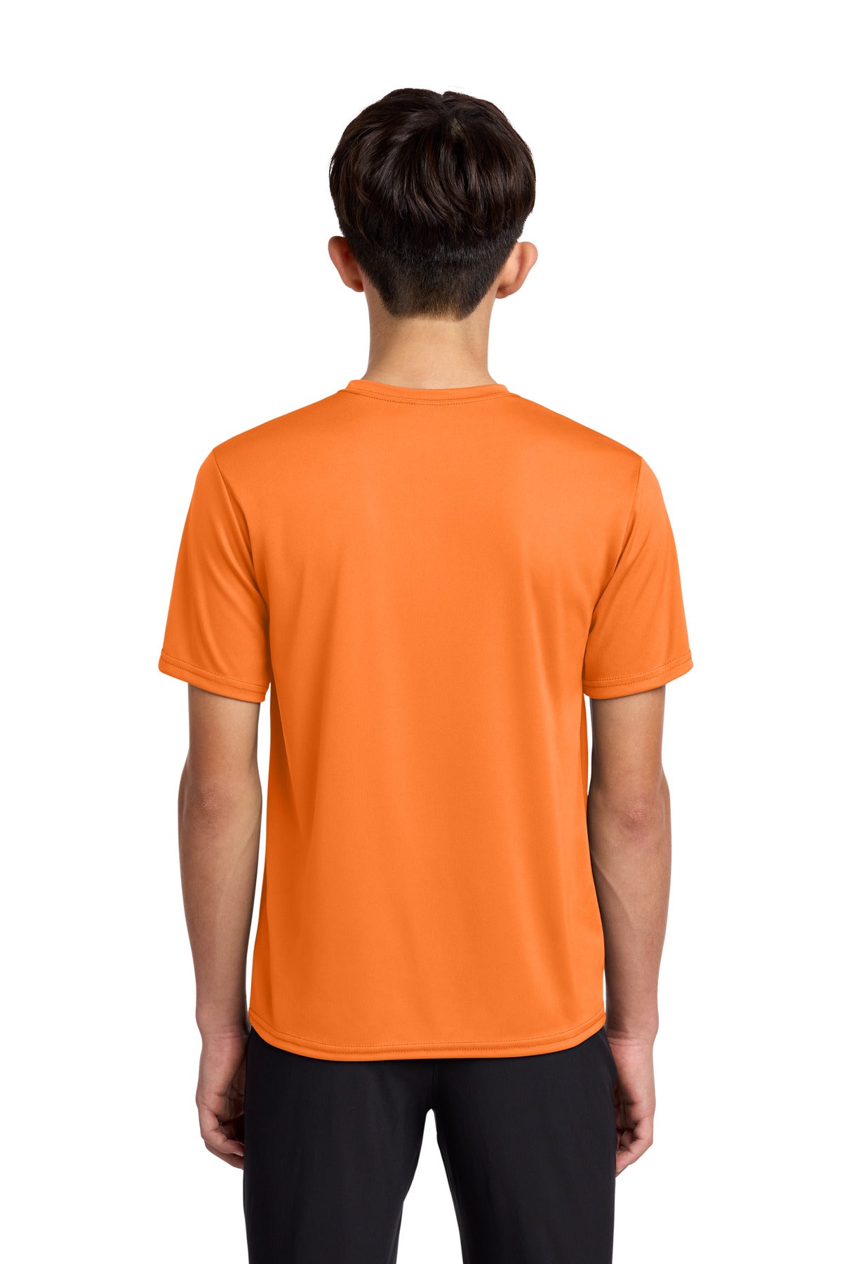 Neon Orange Port & Co Youth Performance Tee. PC380Y
