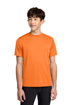 Neon Orange Port & Co Youth Performance Tee. PC380Y