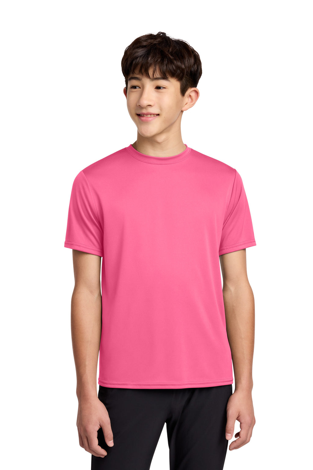 Neon Pink Port & Co Youth Performance Tee. PC380Y