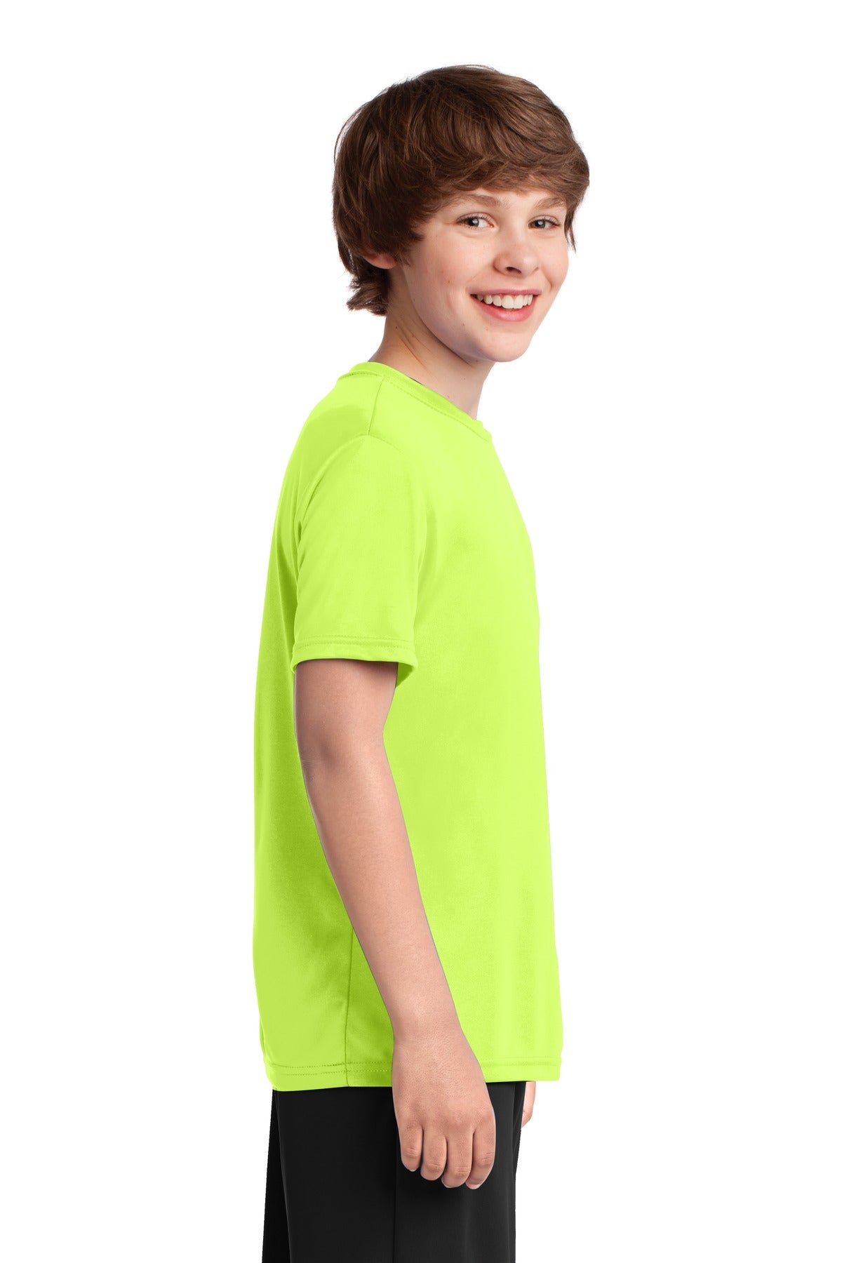 Neon Yellow Port & Co Youth Performance Tee. PC380Y