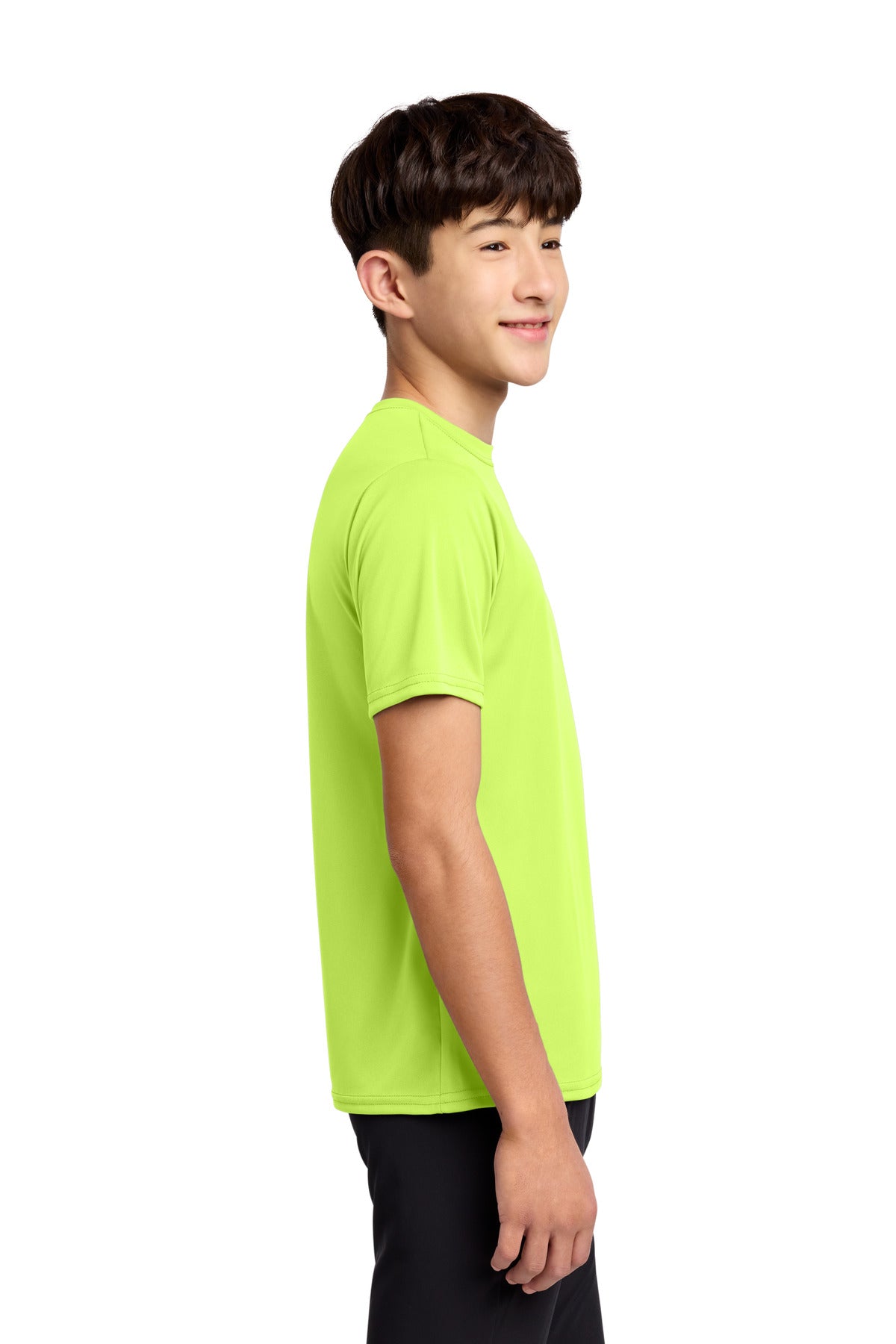Neon Yellow Port & Co Youth Performance Tee. PC380Y