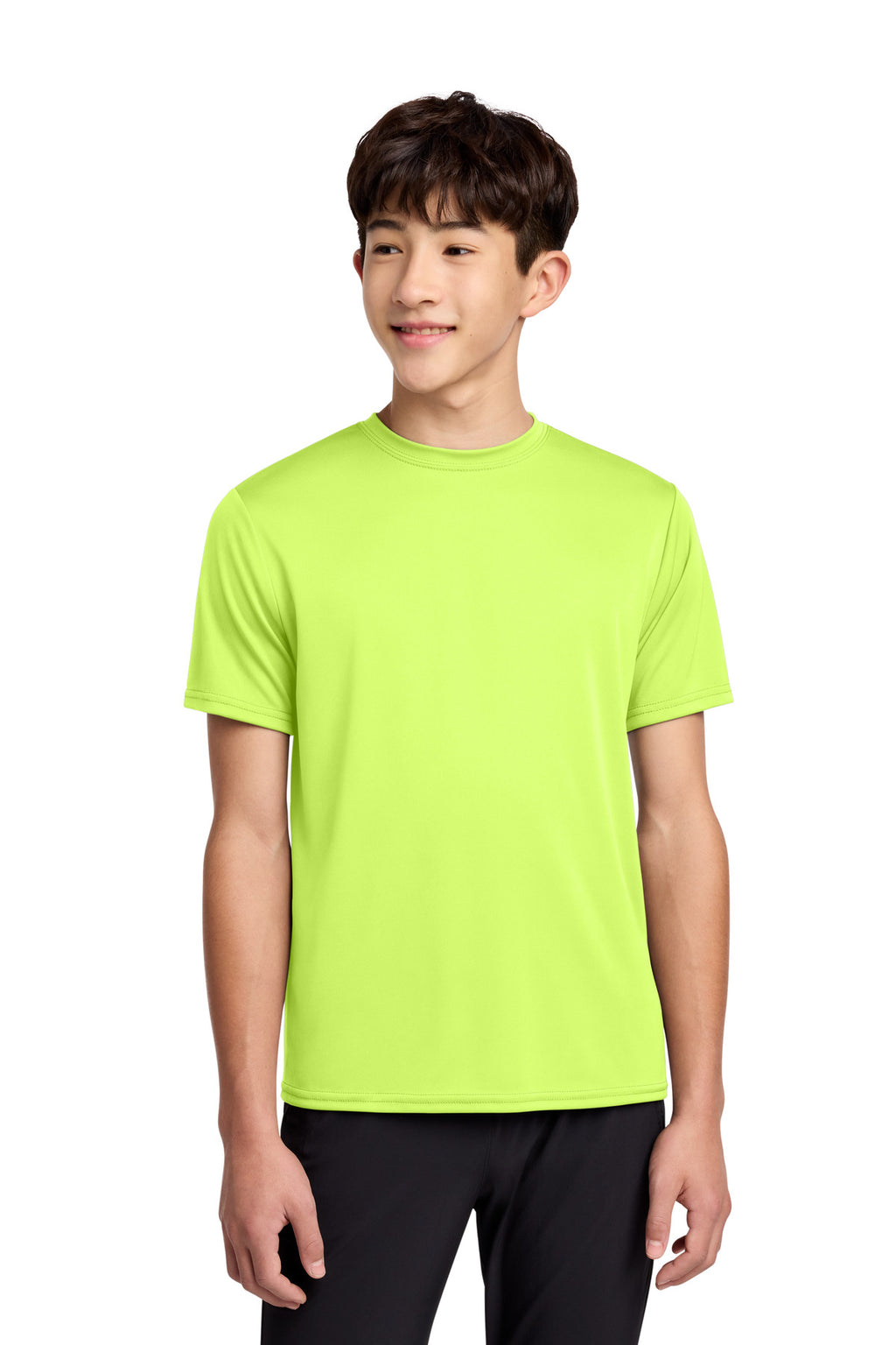 Neon Yellow Port & Co Youth Performance Tee. PC380Y