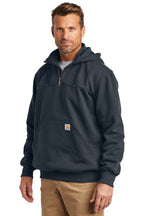 New Navy Carhartt Rain Defender Paxton Heavyweight Hooded Zip Mock Sweatshirt. CT100617