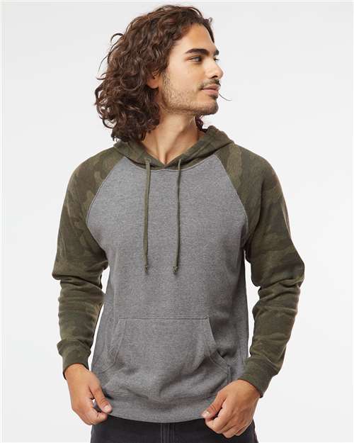 Nickel Heather/ Forest Camo Special Blend Raglan Hooded Sweatshirt - PRM33SBP