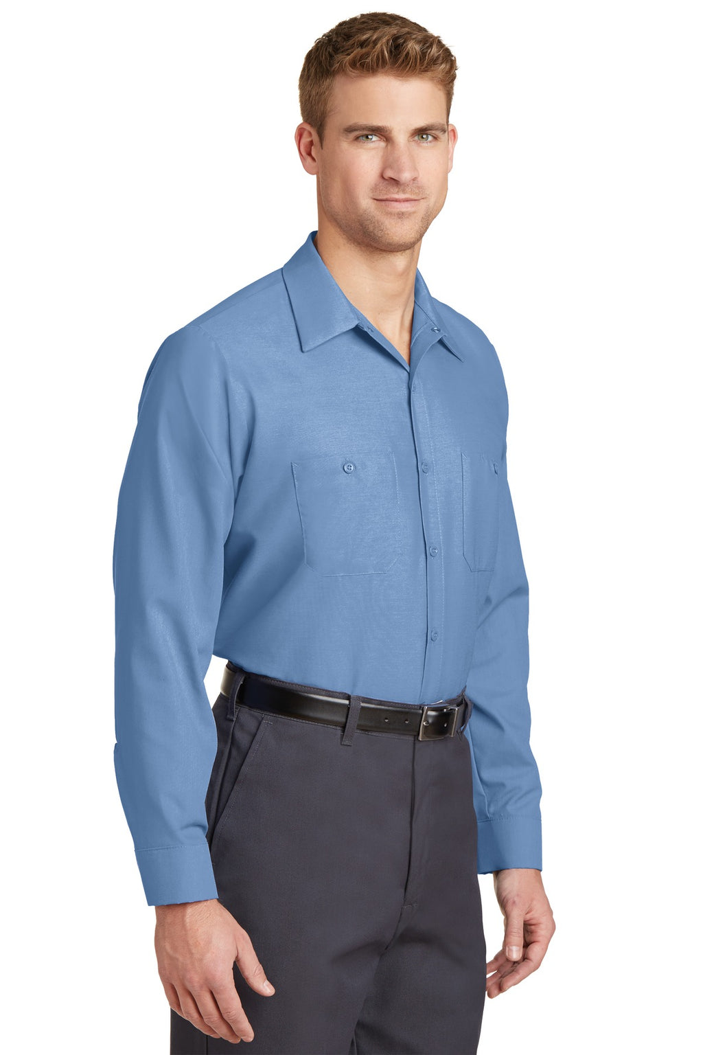 Petrol Blue Red Kap Long Sleeve Industrial Work Shirt. SP14