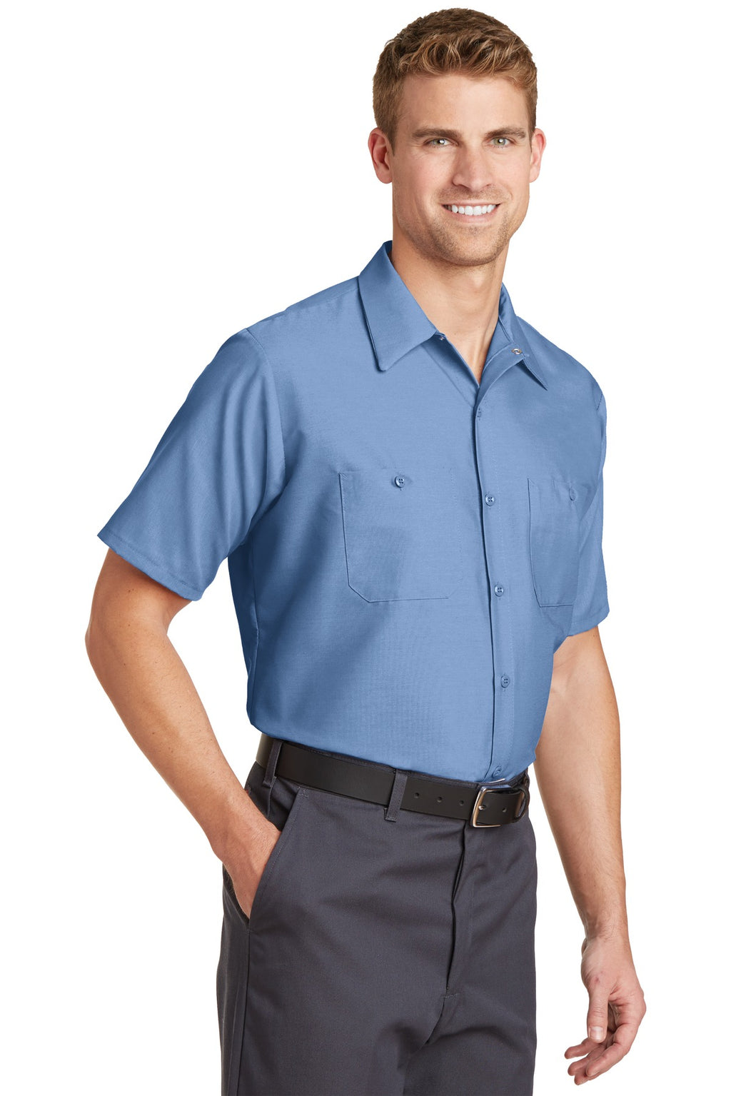 Petrol Blue Red Kap Short Sleeve Industrial Work Shirt. SP24