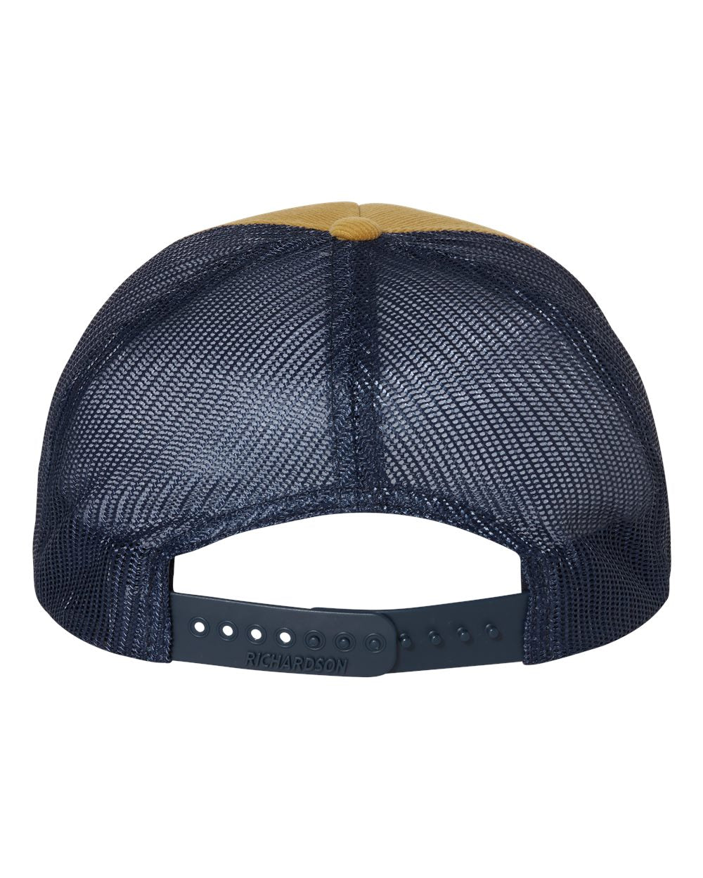 Rear View of Amber Gold/ Navy Troutdale Corduroy Trucker Cap - 930