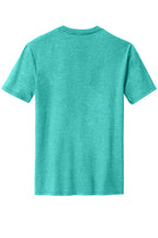 Rear View of AquaHthr District Perfect Blend CVC Tee. DM108