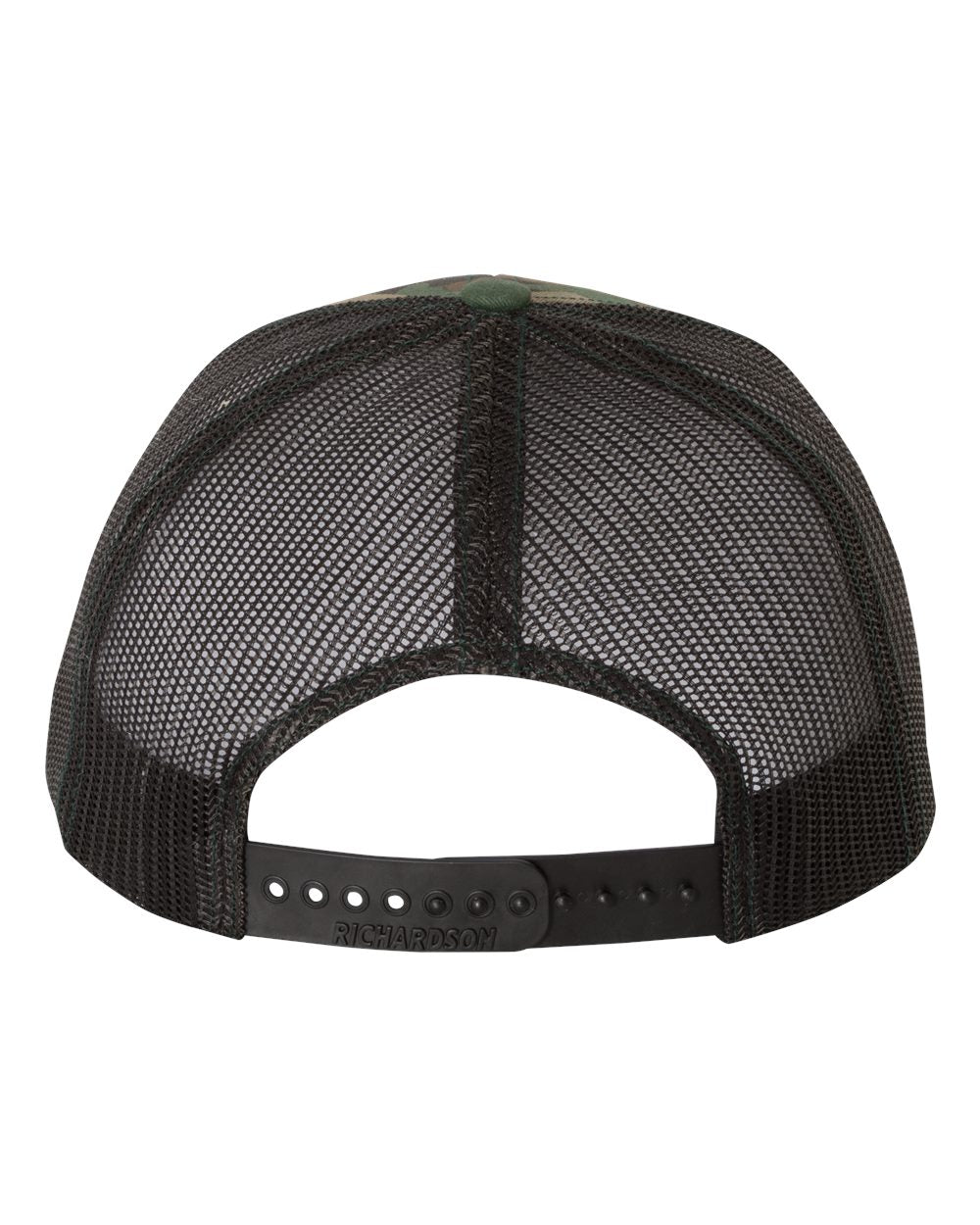 Rear View of Army Camo/ Black Printed Trucker Cap - 112P