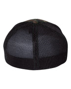 Rear View of Army Camo/ Black R-Flex Trucker Cap - 110